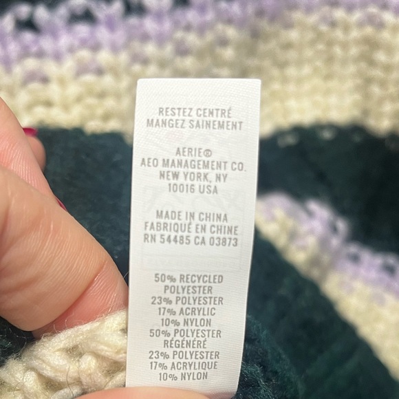 Aerie Striped Cozy Oversized Knitted Sweater Size Medium Green and Cream Colored - Picture 10 of 10